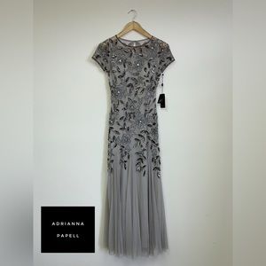 Adrianna Papell Floral Beaded Godet Gown